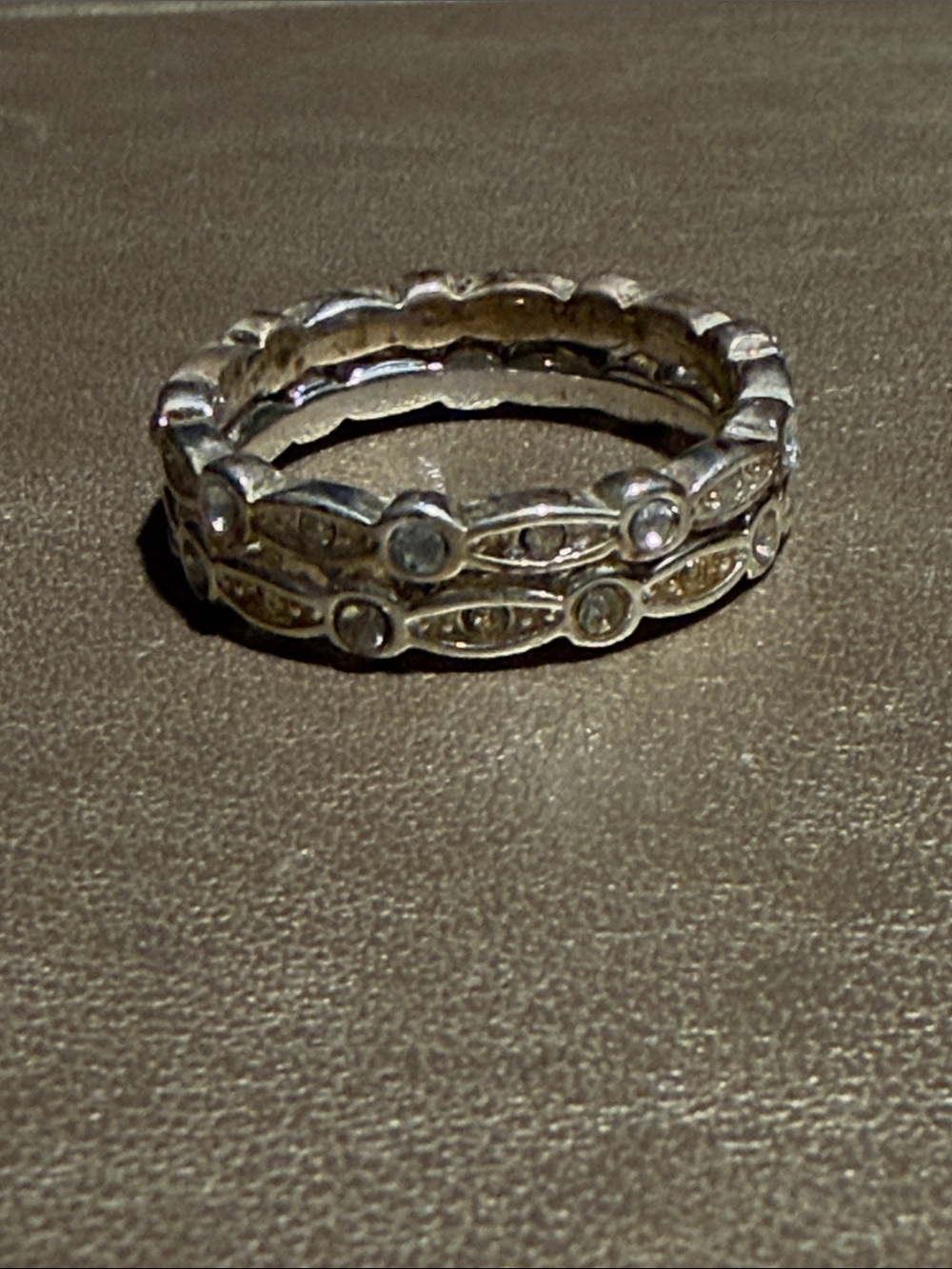 Silver Stacked Leaf Band Rings with Clear Stones